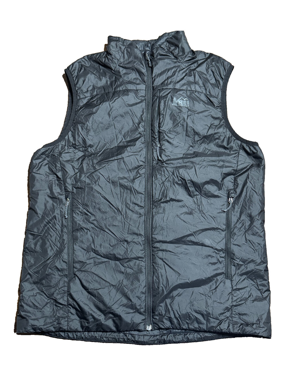 REI Mens Insulated Full Zip Vest M Black Primaloft Packable Outdoors Hiking